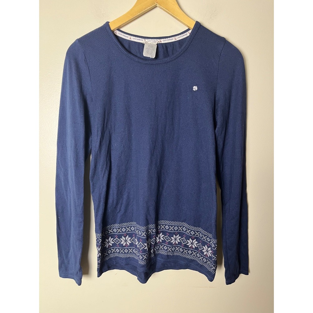 Lucky Brand Blue Long Sleeve Top Womens S Blue Fair Isle Embroidery Casual